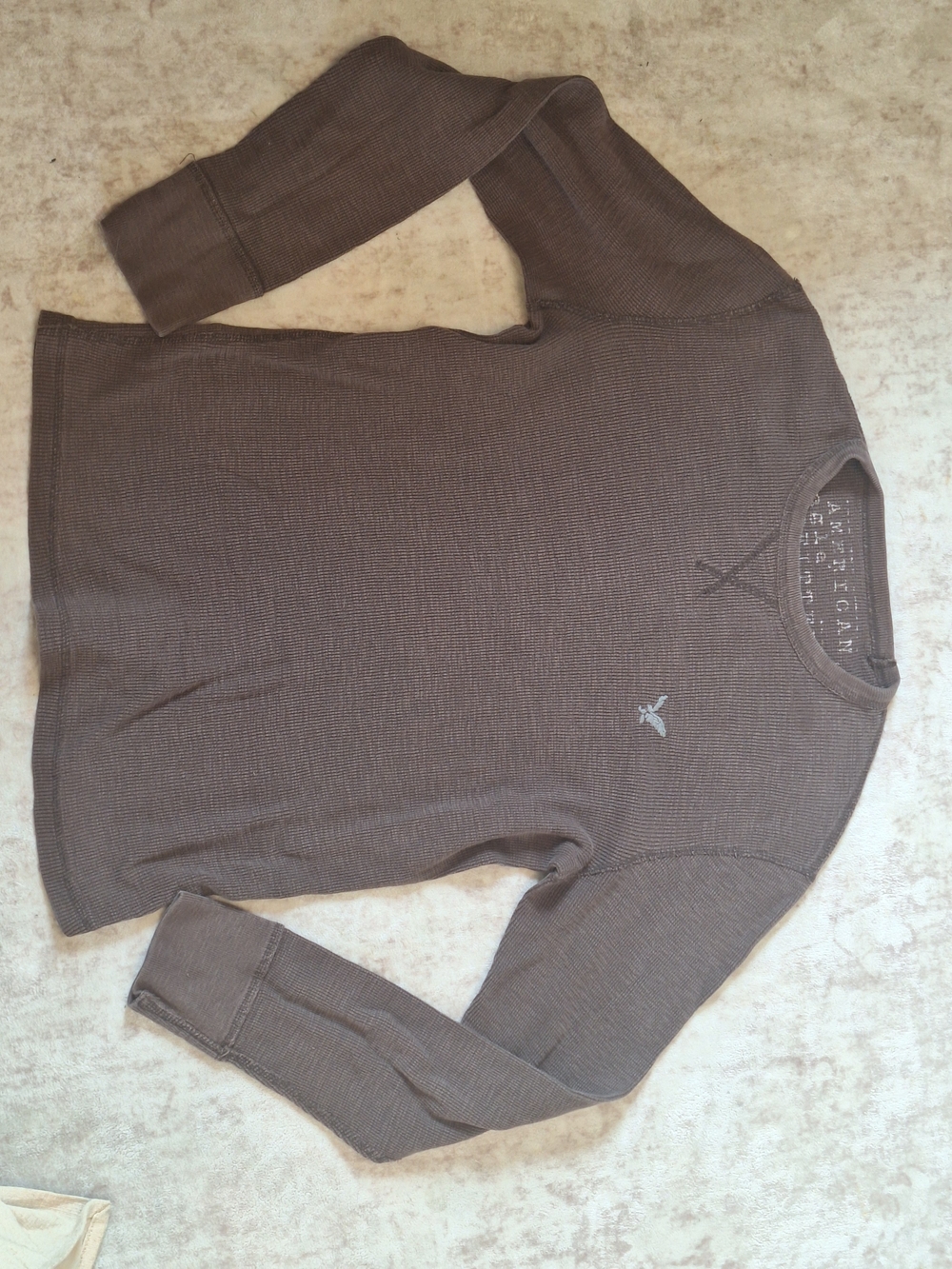 American Eagle Outfitters Men's Dark Brown Waffle Crewneck Sweater